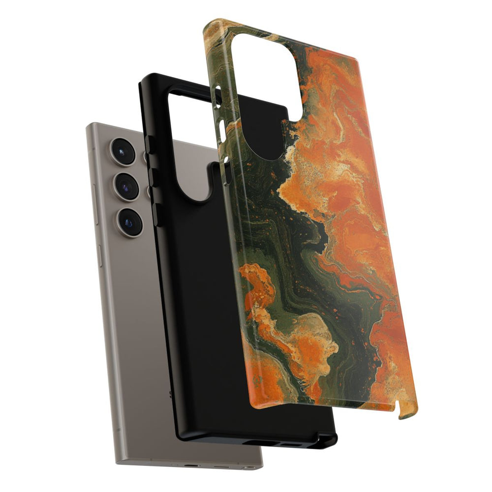 Abstract Patroon in Gebrand Oranje en Olijfgroen