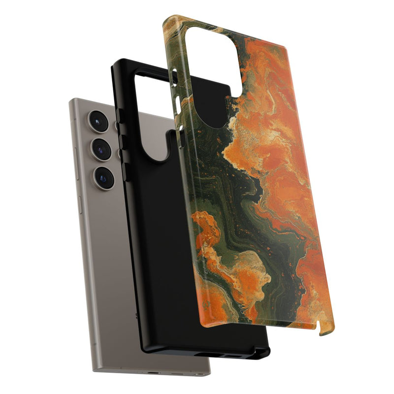 Abstract Patroon in Gebrand Oranje en Olijfgroen