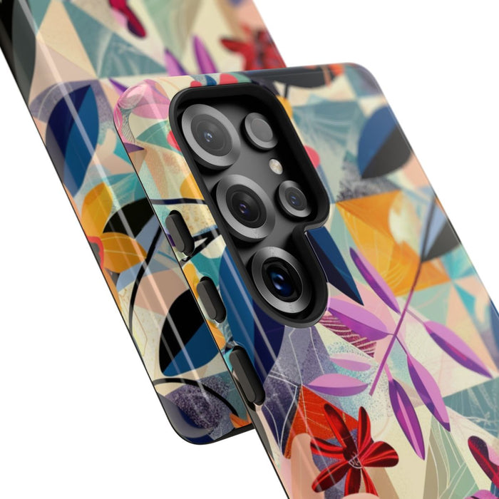 Kleurrijk Bloemenmotief met Geometrisch Patroon