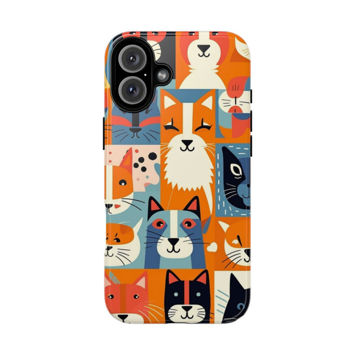 Vrolijke Kattenkopjes in Kleurrijk Patroon