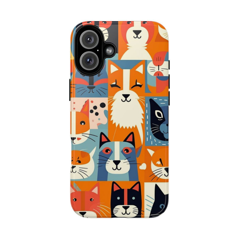 Vrolijke Kattenkopjes in Kleurrijk Patroon