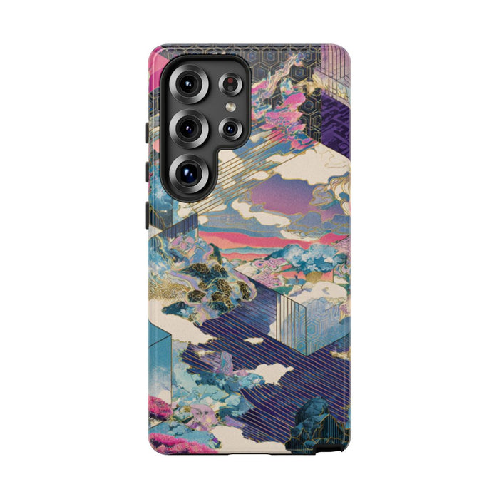 Abstracte Geometrische Landschap met Roze Bomen