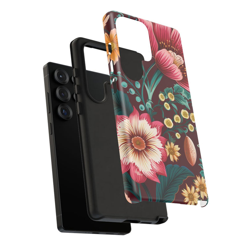 Botanisch Bloemenpatroon in Amber en Teal