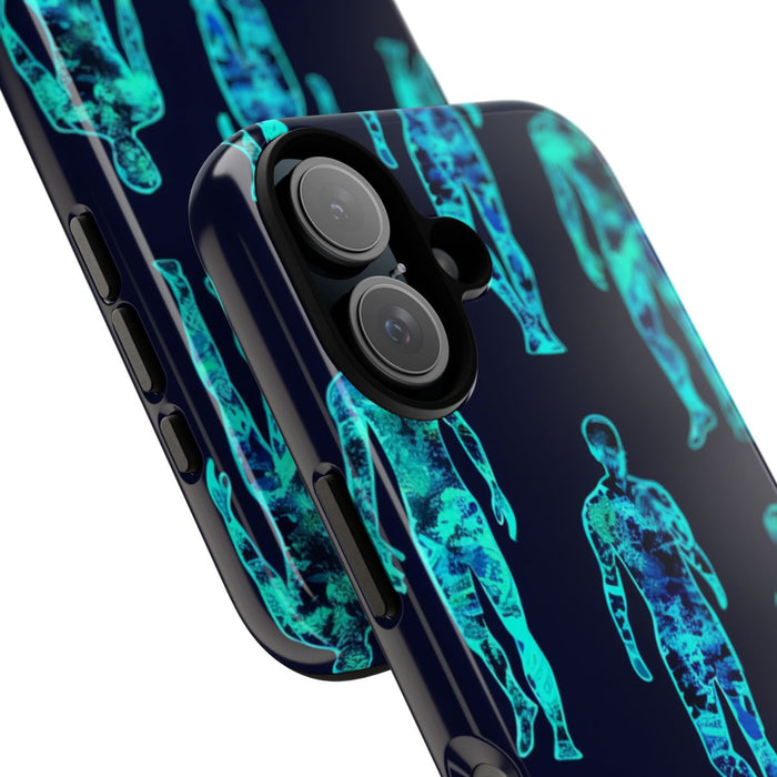 Blauw-Groene Neon Mensfiguren Patroon
