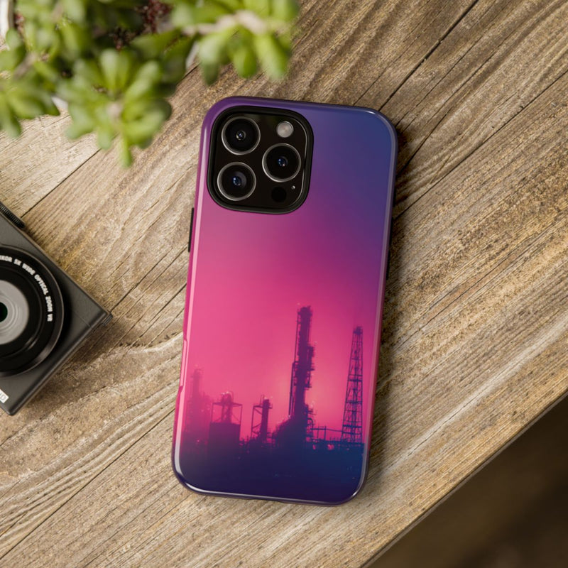 Industrieel Silhouet met Neon Gloed