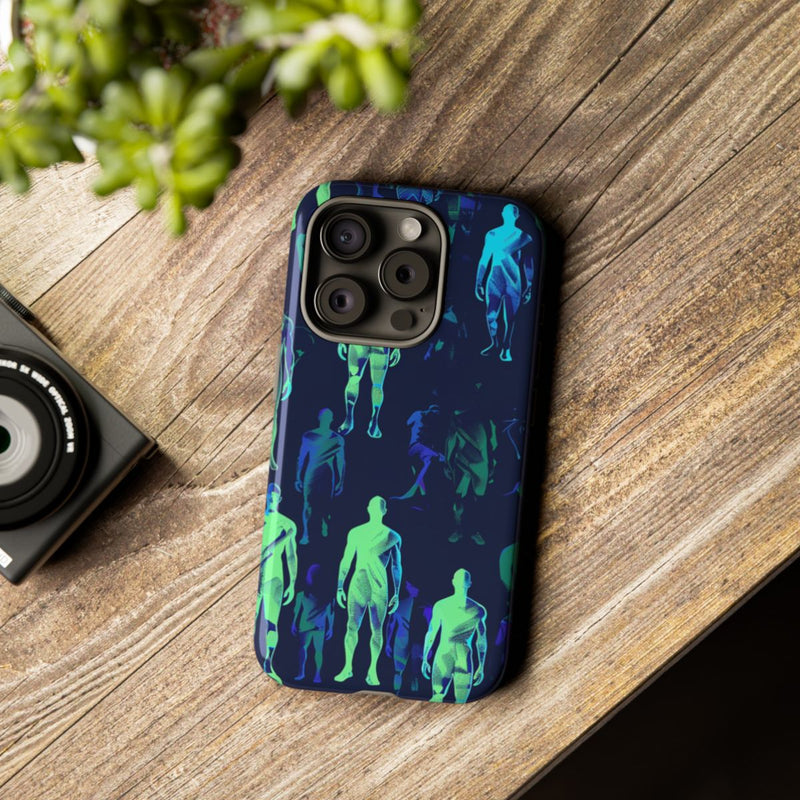Blauw-Groene Neon Figurenpatroon