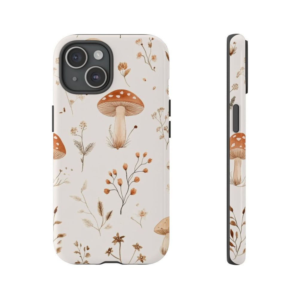 Bruine en Beige Paddenstoelen met Bloemrankenpatroon