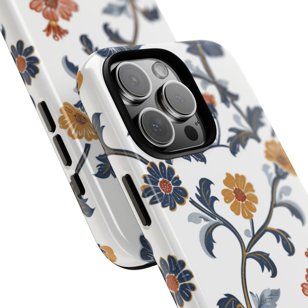 Retro Bloemenpatroon in Blauw en Oranje