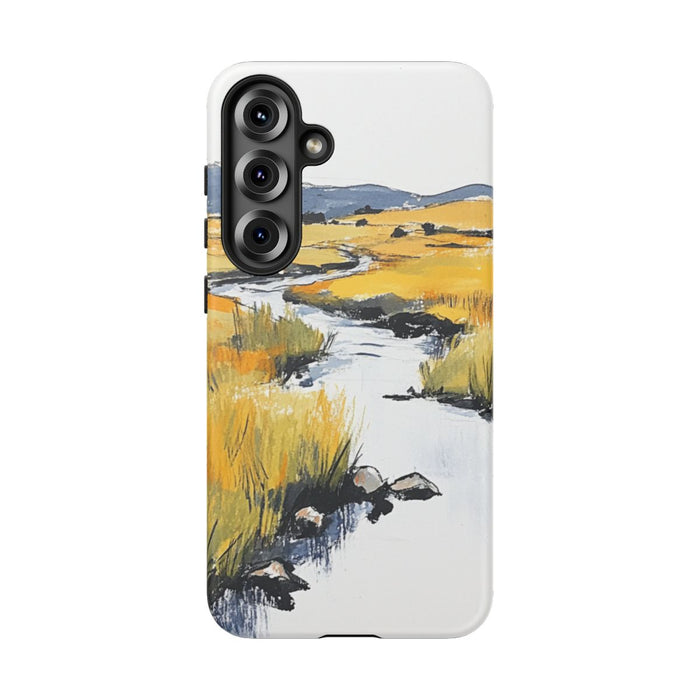 Pastelkleurig Geel Landschap met Kronkelende Stroom
