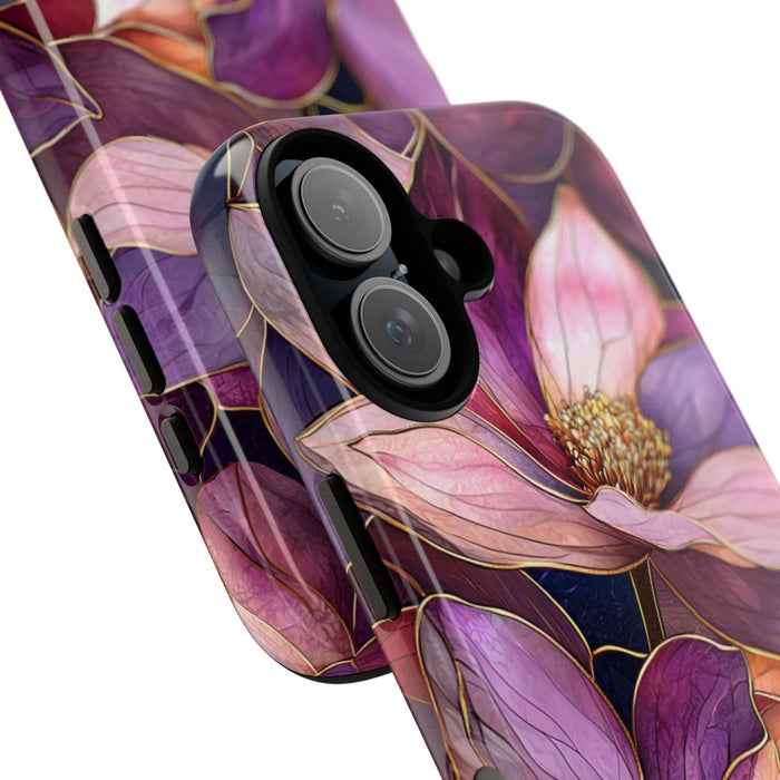 Paarse Magnolia Bloemen in Glas-in-lood