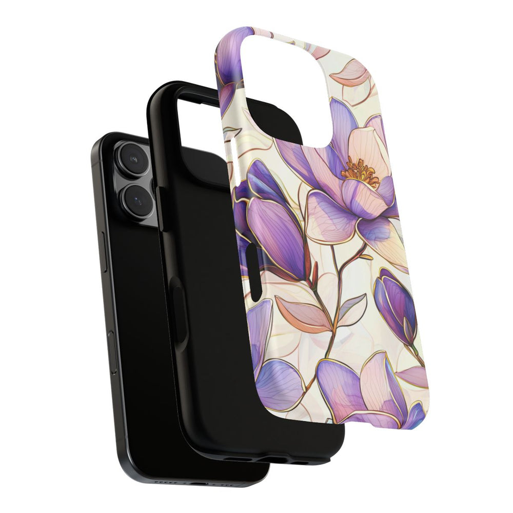 Paarse Magnolia’s in Glas-in-loodpatroon
