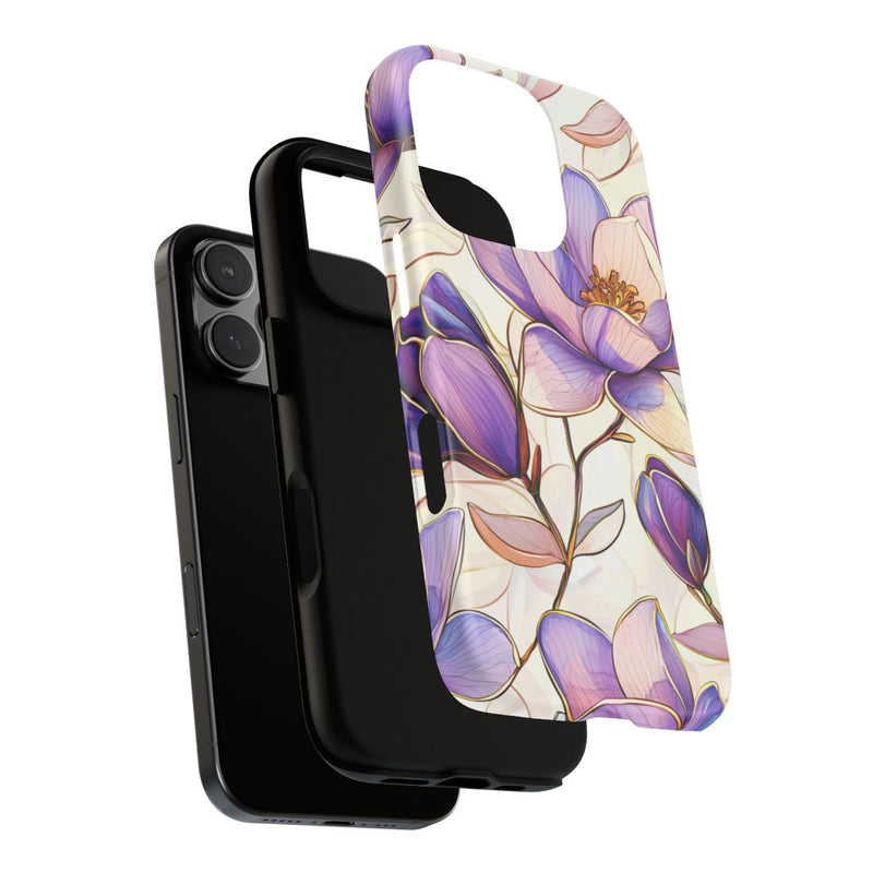 Paarse Magnolia’s in Glas-in-loodpatroon