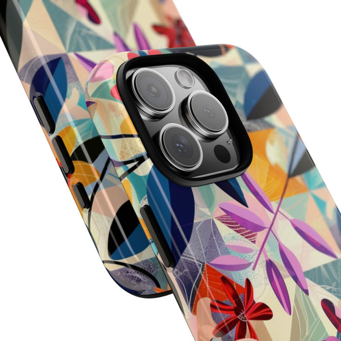 Kleurrijk Bloemenmotief met Geometrisch Patroon