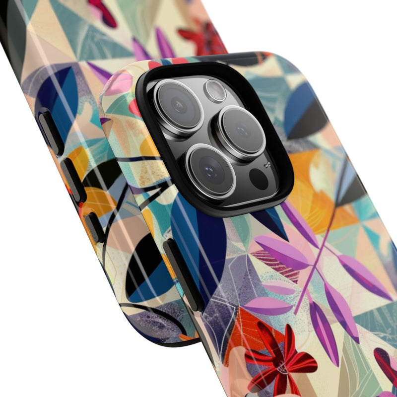 Kleurrijk Bloemenmotief met Geometrisch Patroon