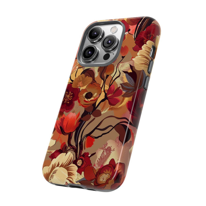 Warm Bloemenpatroon met Bourgondische en Oranje Kleuren