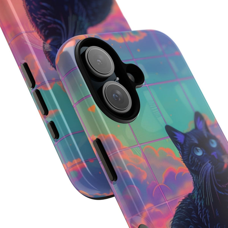 Zwarte Kat met Neonlucht Reflectie