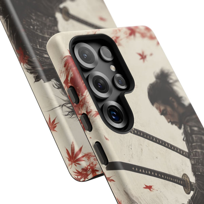 Samurai met Twee Katana’s en Rode Esdoornbladeren