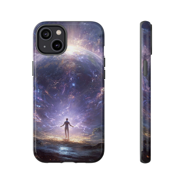 Persoon Tegenover Gloeiende Aarde in Kosmische Energie