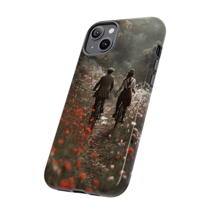 Fietsend Stelletje op Bloemenpad