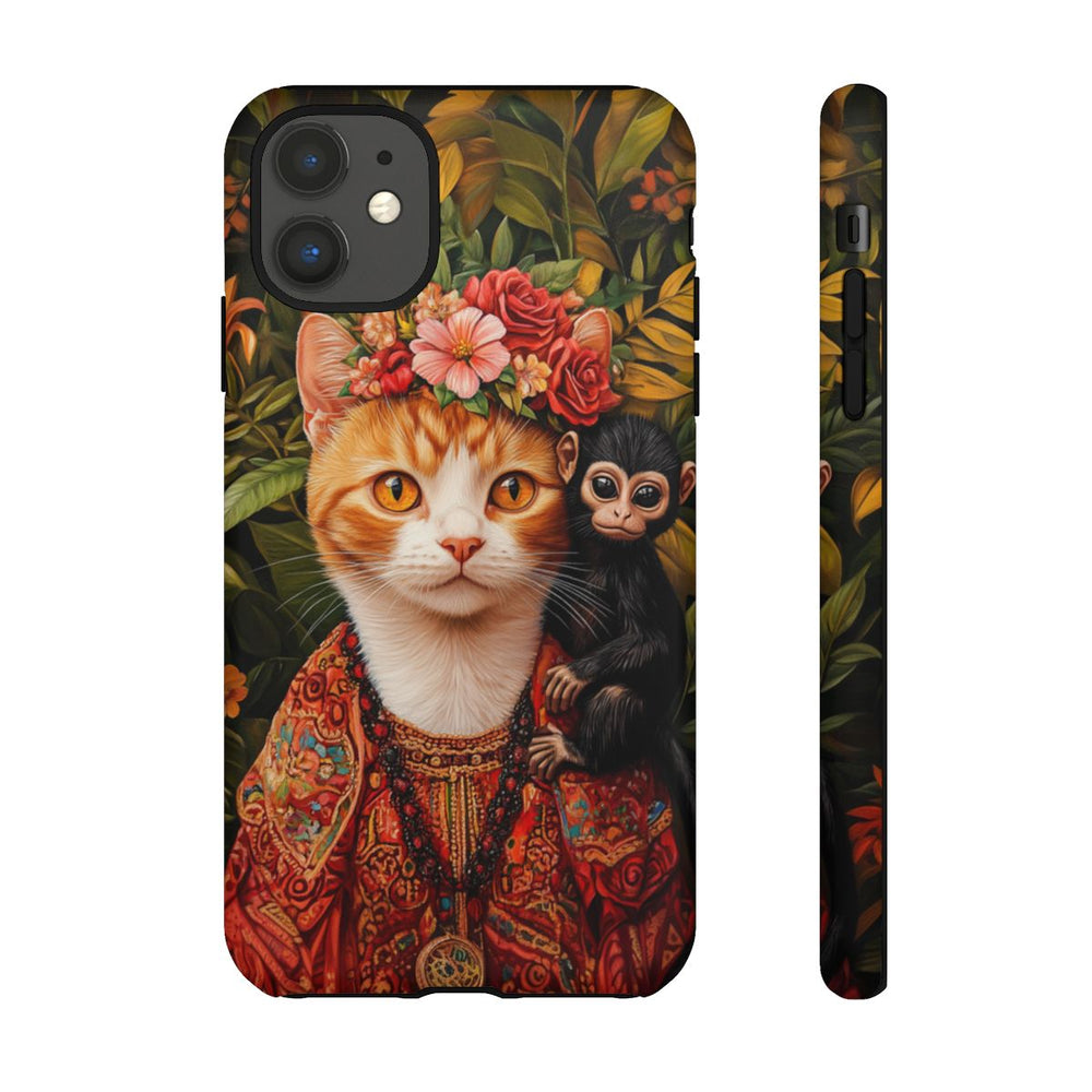 Gemberkleurige Kat met Bloemenkroon en Aapje