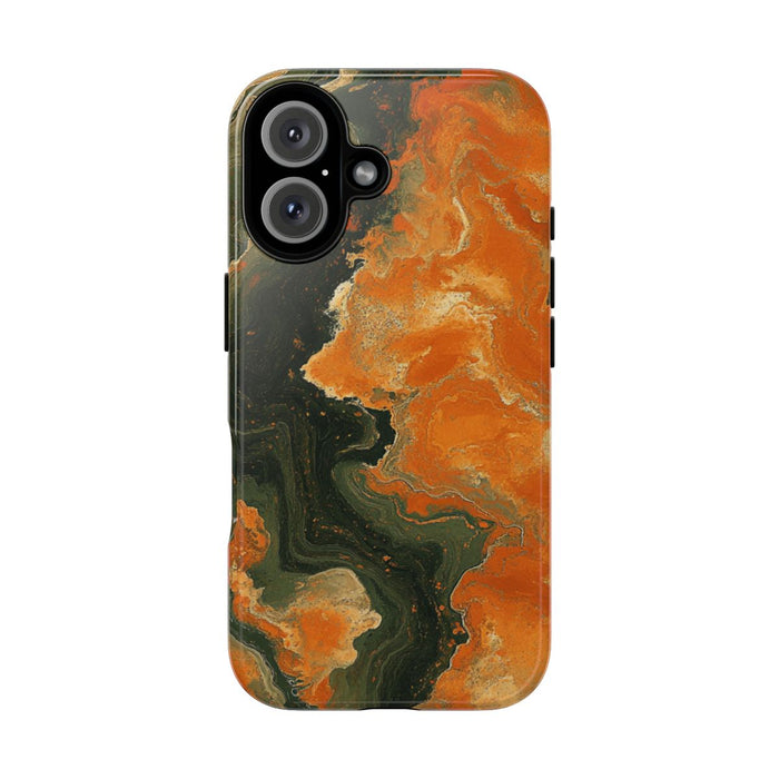 Abstract Patroon in Gebrand Oranje en Olijfgroen