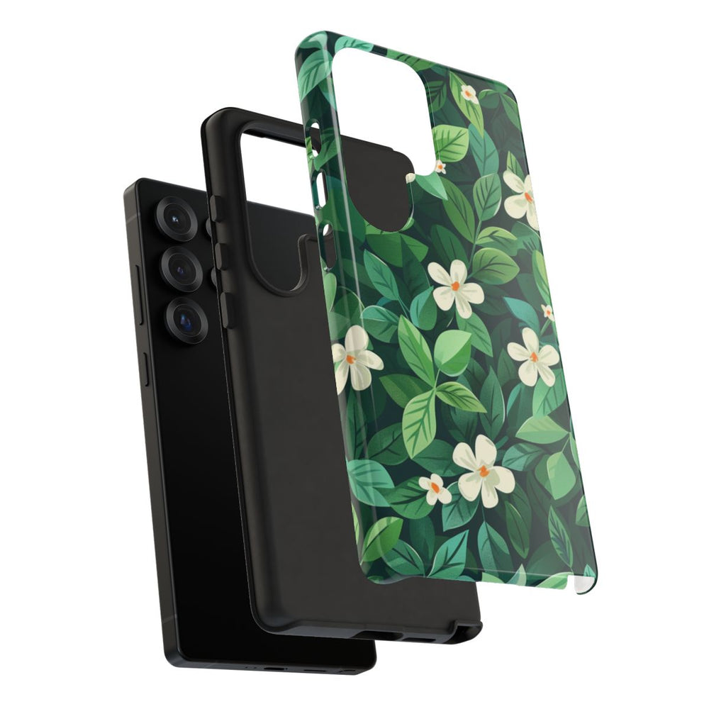 Groene Bladeren en Witte Bloemenpatroon