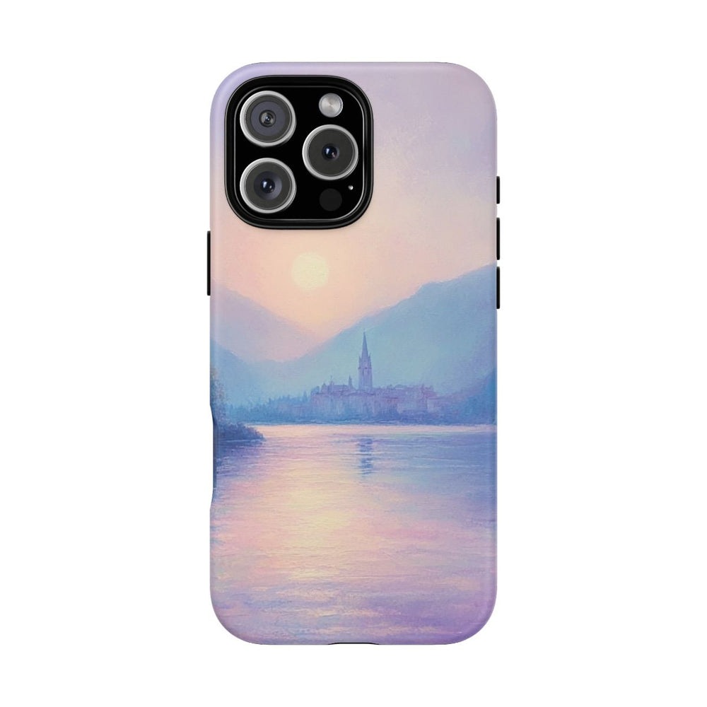 Zonsondergang Boven Mistig Meer en Dorp