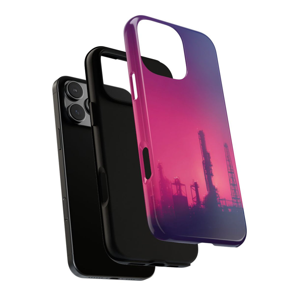 Industrieel Silhouet met Neon Gloed