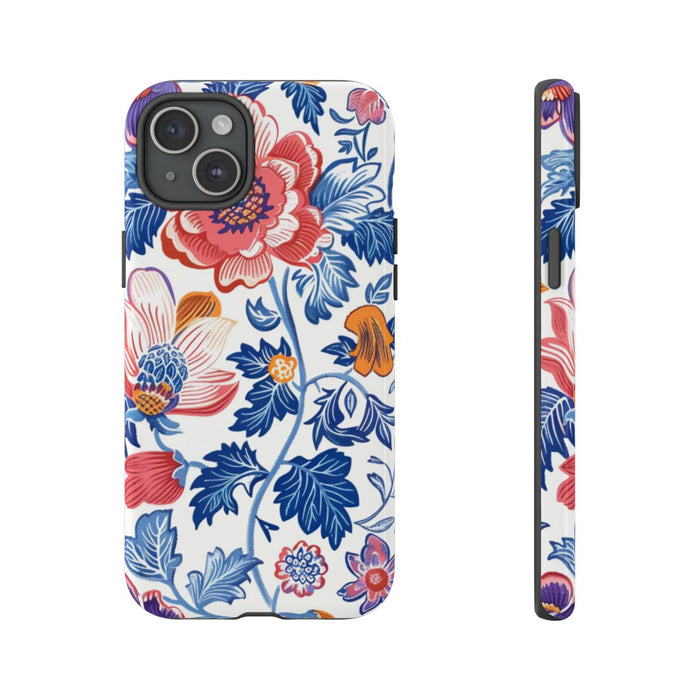 Kleurrijk Bloemenpatroon met Blauwe Bladeren