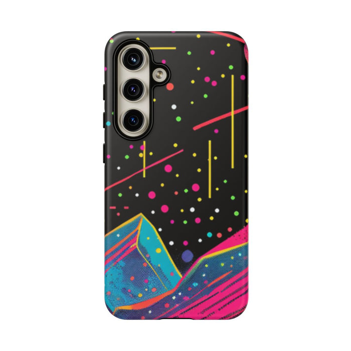 Neon Kosmisch Landschap met Planeten en Zon