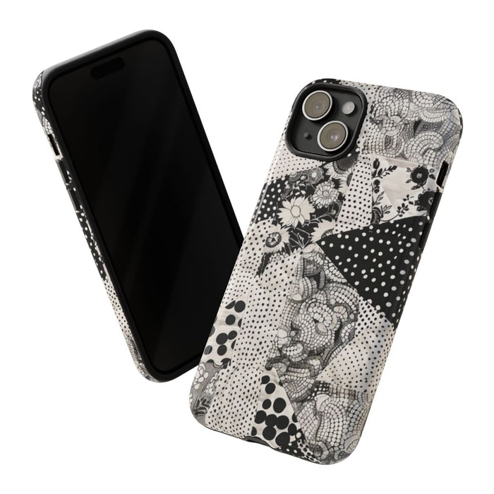 Zwart-Wit Patchwork met Bloemen en Stippen