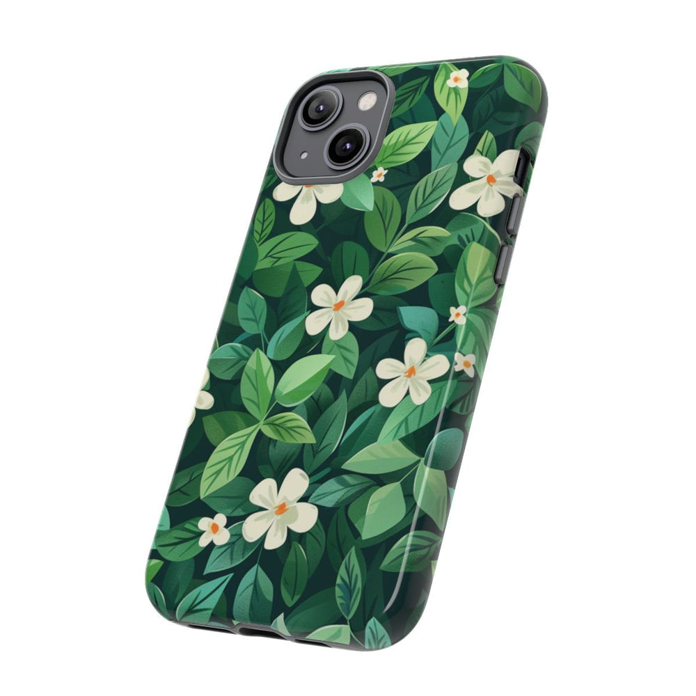 Groene Bladeren en Witte Bloemenpatroon