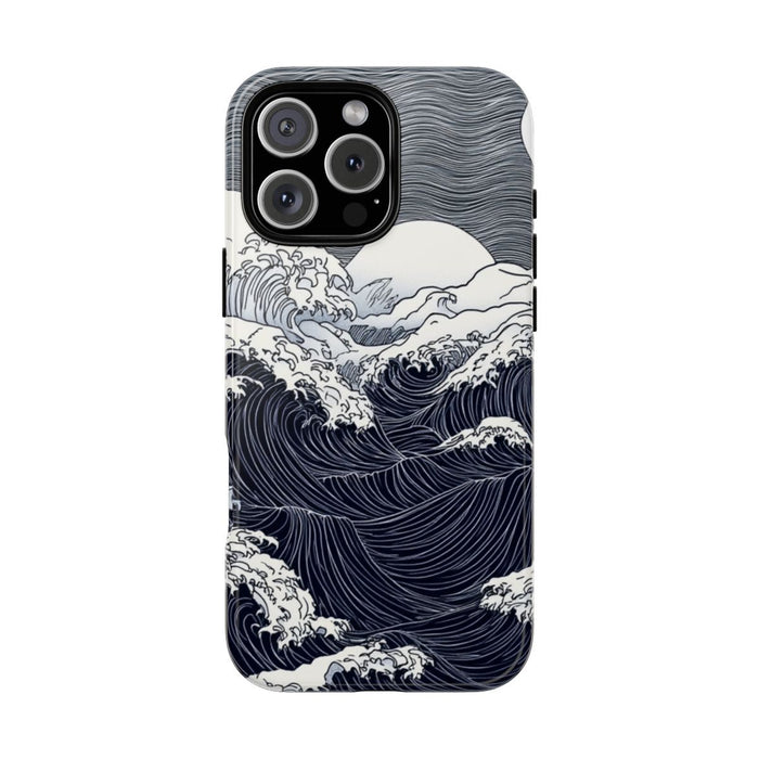Monochrome Oceaangolven met Maan