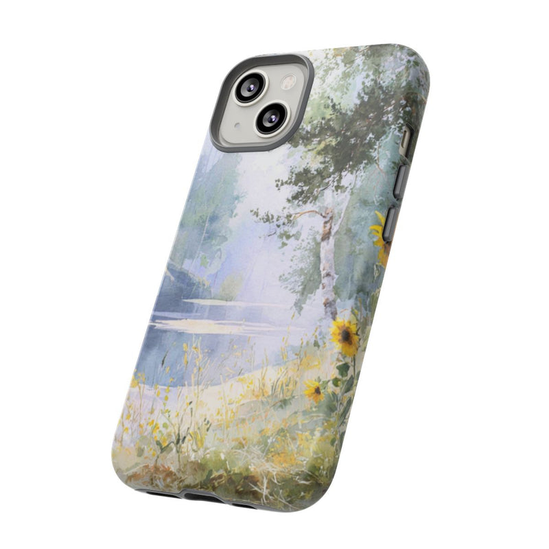 Gele Zonnebloemen bij een Bosmeer