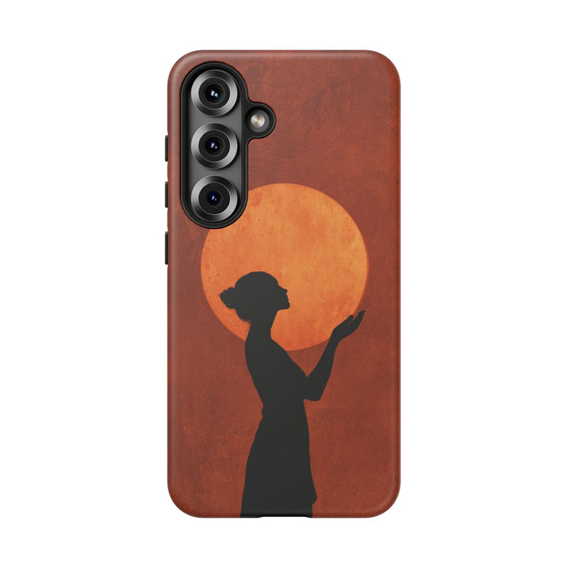 Zilveren Silhouet van Vrouw met Zon Boven Haar Hoofd