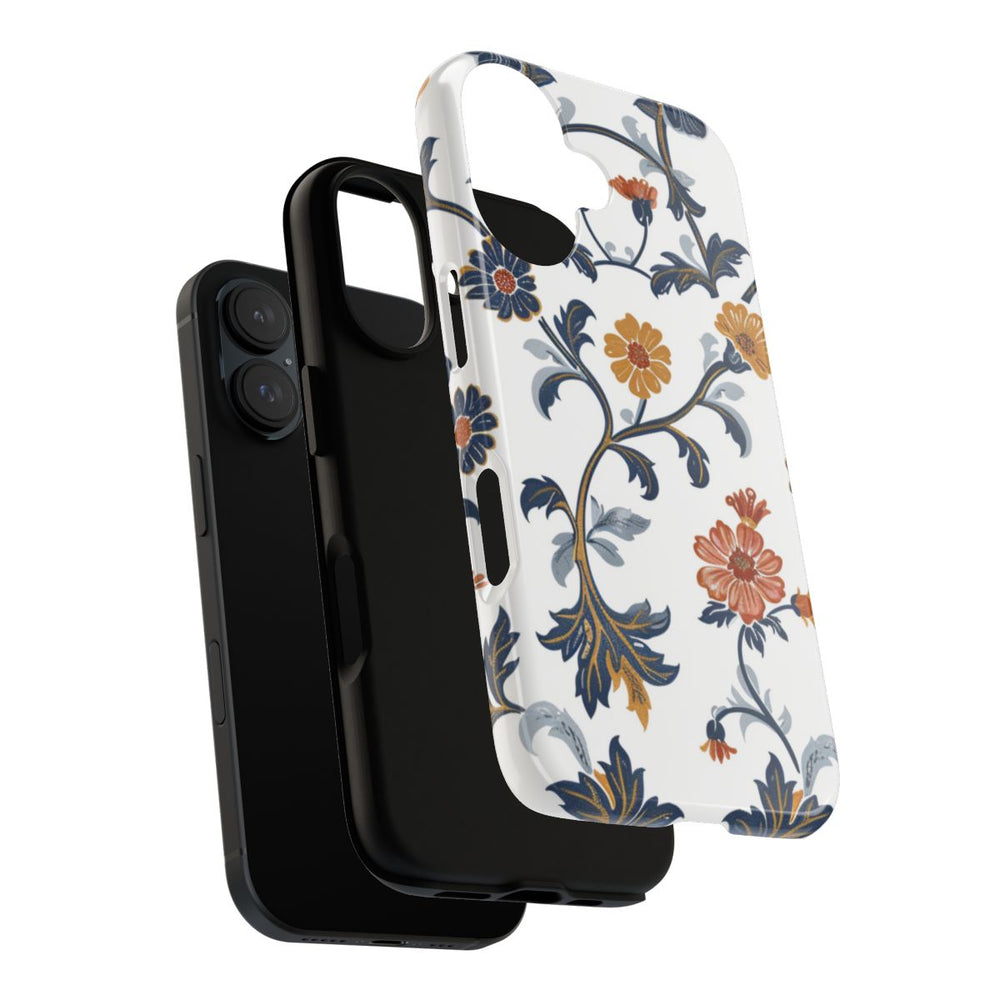 Retro Bloemenpatroon in Blauw en Oranje