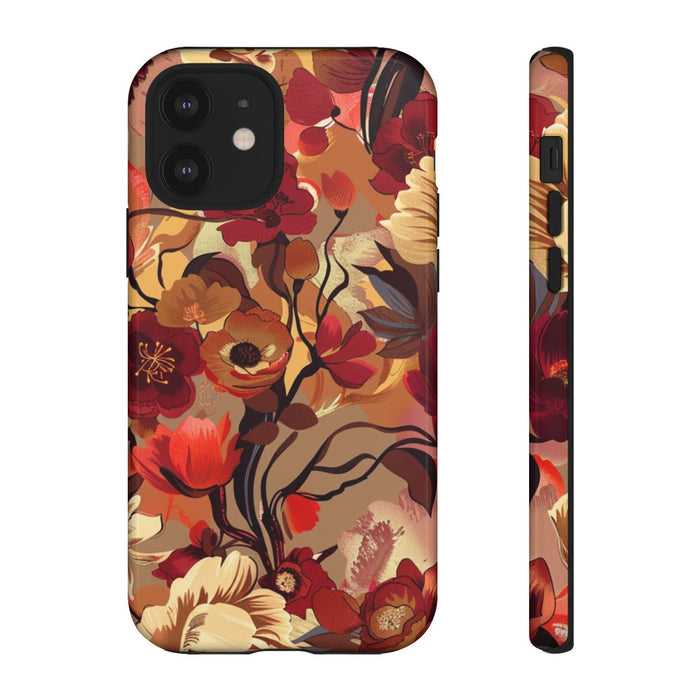 Warm Bloemenpatroon met Bourgondische en Oranje Kleuren