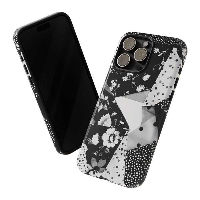 Monochrome Bloemen- en Polkadot Patchwork