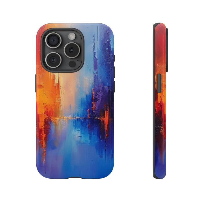 Levendige Abstracte Stadsgezicht in Blauw en Oranje
