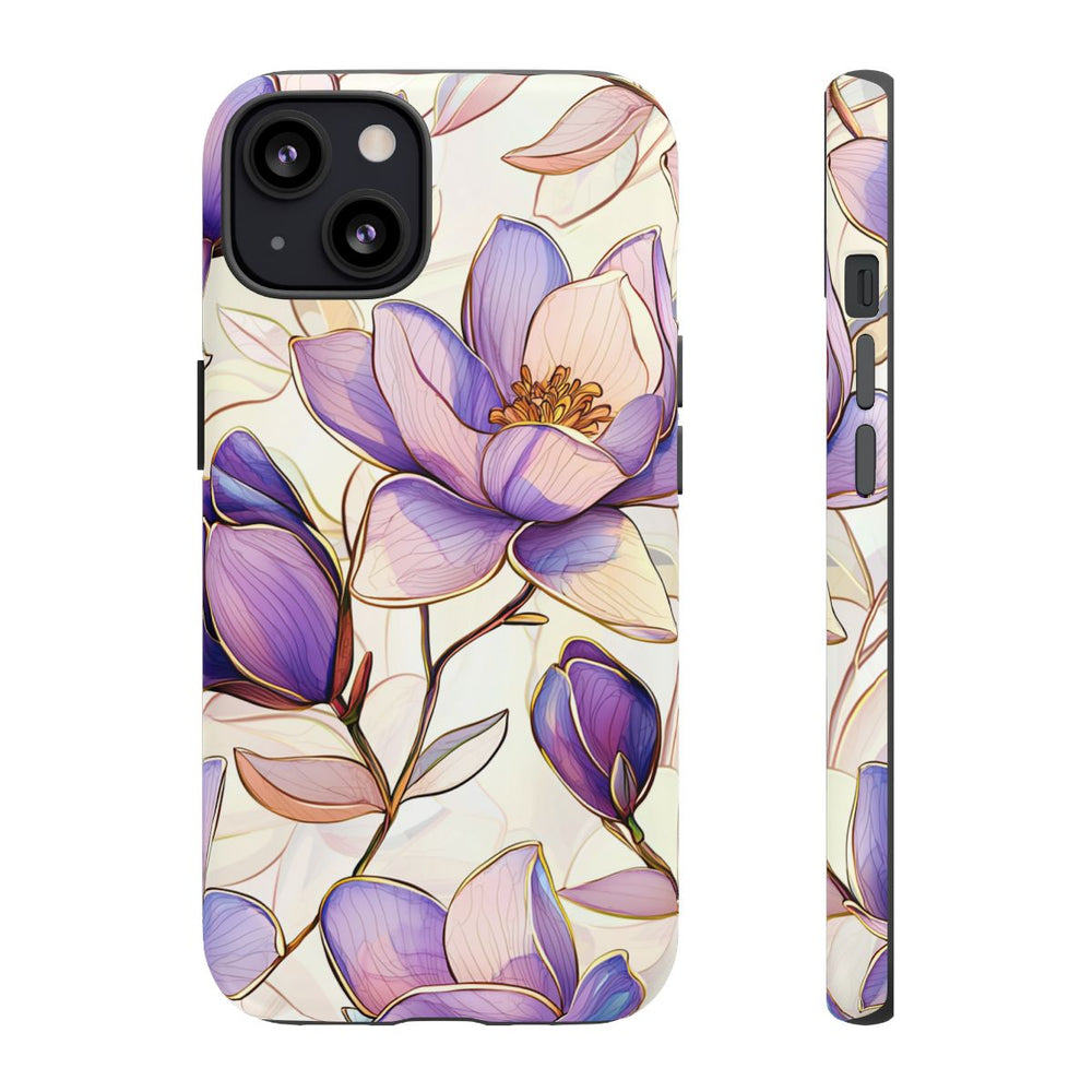 Paarse Magnolia’s in Glas-in-loodpatroon