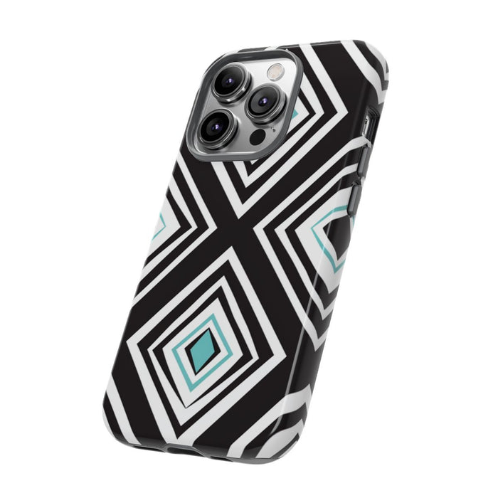 Geometrisch Zwart-Turquoise Diamantpatroon