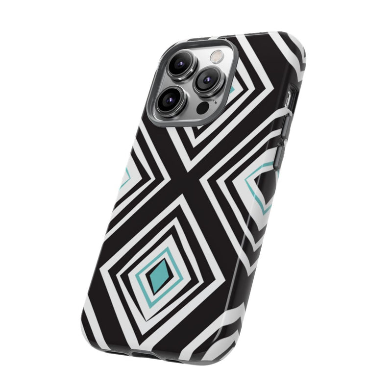Geometrisch Zwart-Turquoise Diamantpatroon