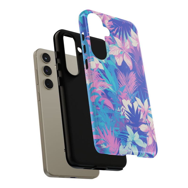 Tropisch Bloemenpatroon in Paars en Cyaan