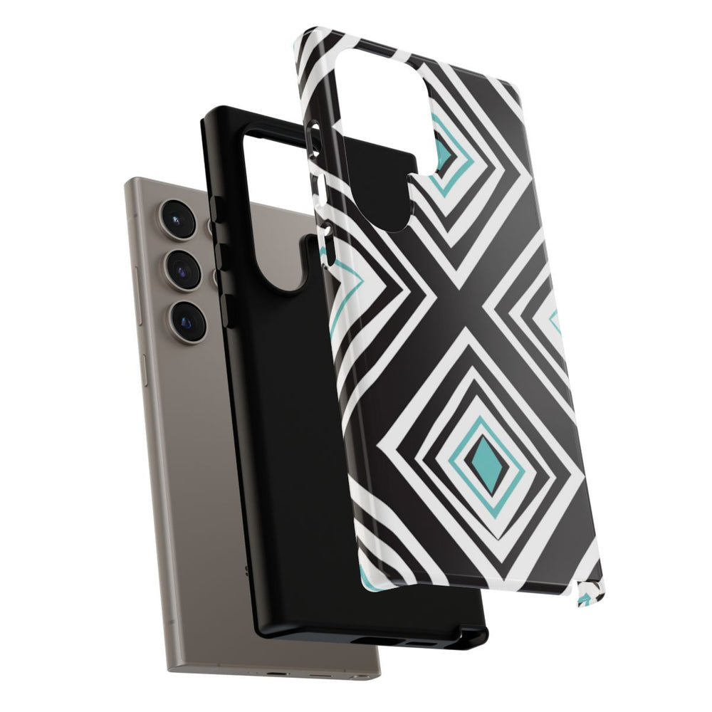 Geometrisch Zwart-Turquoise Diamantpatroon