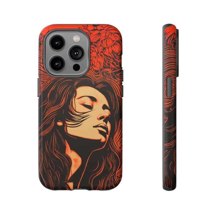 Linosnede Portret van Vrouw met Bloemen