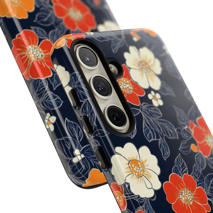 Oranje en Witte Bloemenprint