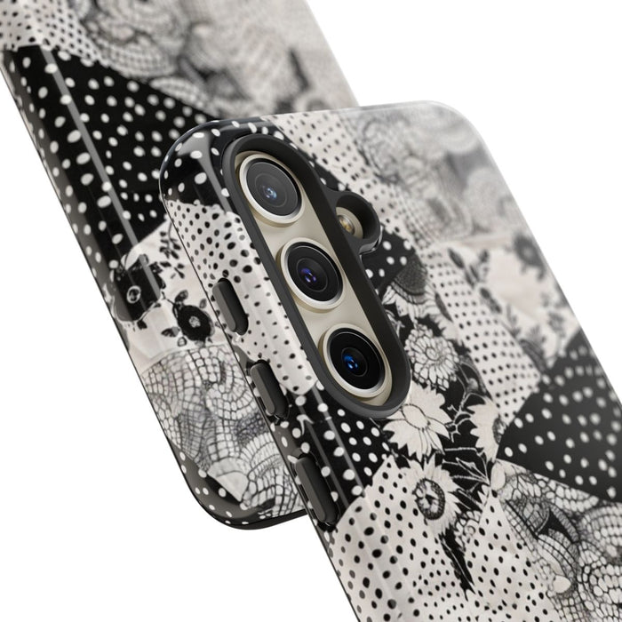 Zwart-Wit Patchwork met Bloemen en Stippen
