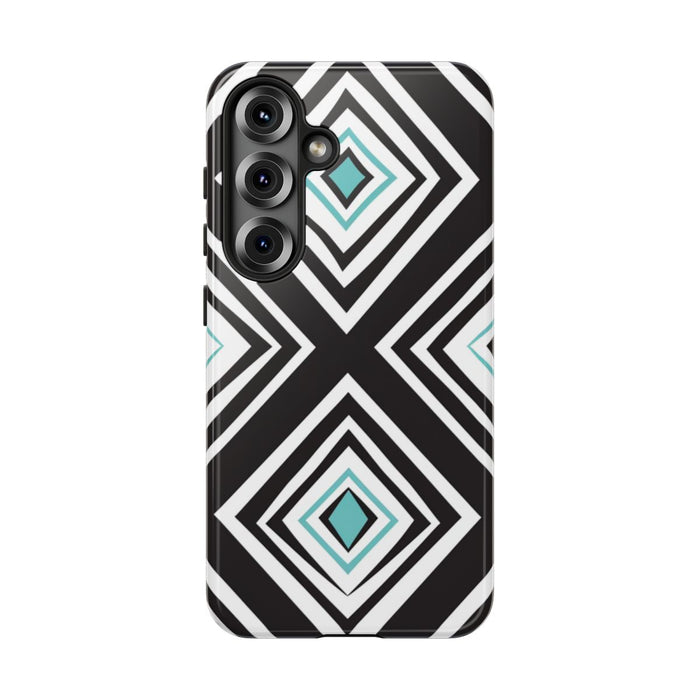 Geometrisch Zwart-Turquoise Diamantpatroon
