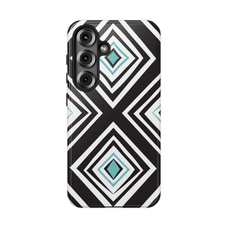 Geometrisch Zwart-Turquoise Diamantpatroon