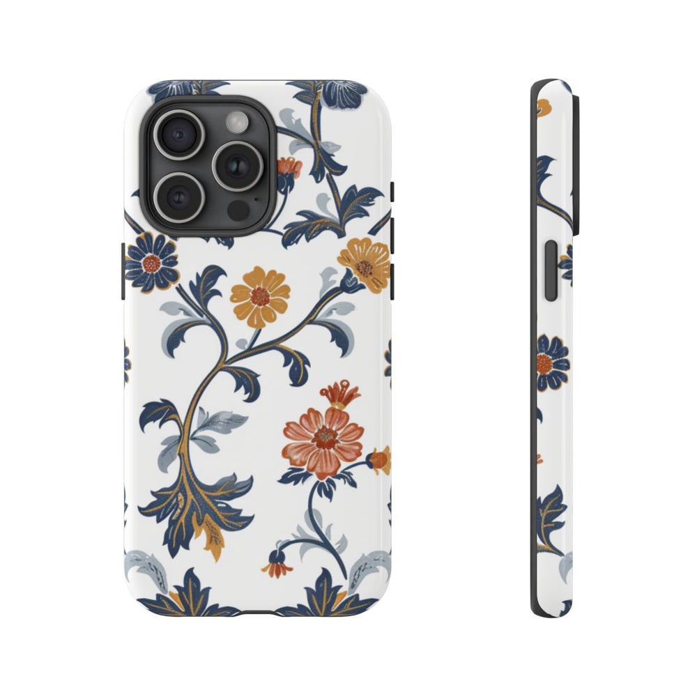 Retro Bloemenpatroon in Blauw en Oranje